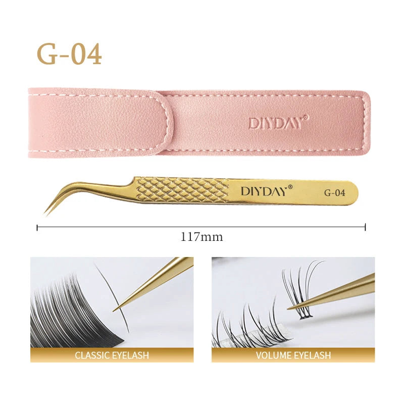 DIYDAY Anti-Slip Eyelash Tweezers — Stainless Steel Precision Fiber Tip for Eyelash Extensions & Makeup Tools