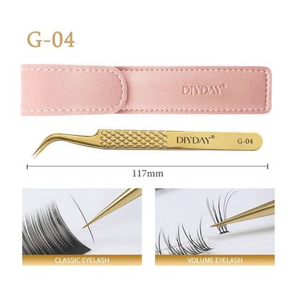 DIYDAY Anti-Slip Eyelash Tweezers — Stainless Steel Precision Fiber Tip for Eyelash Extensions & Makeup Tools