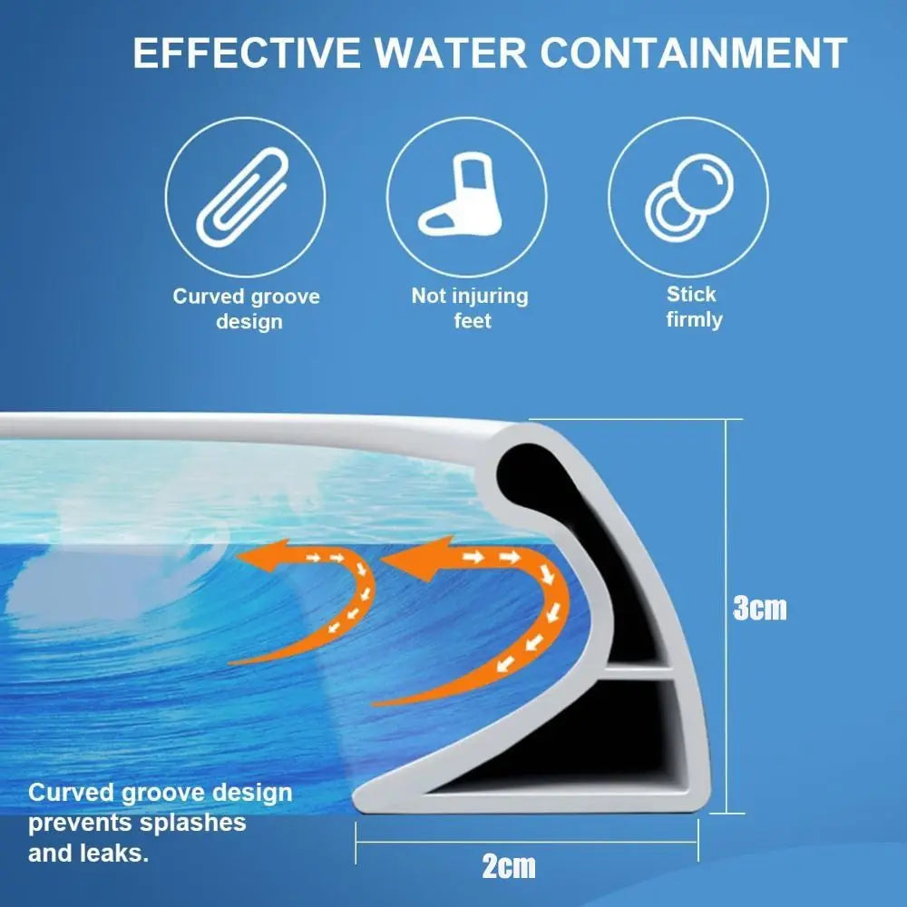 2M Collapsible Shower Water Dam - Self-Adhesive Silicone Threshold for Wet & Dry Separation