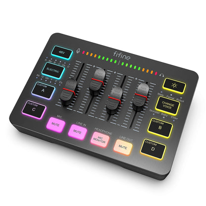 FIFINE 4-Channel USB Gaming Mixer with XLR Mic Interface – RGB Sound Mixer for Game, Podcast & Streaming AmpliGame SC3W