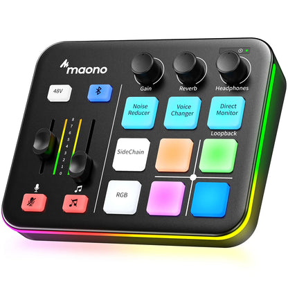 MAONO G1 NEO Gaming Audio Mixer - RGB Streaming Sound Effects Controller with XLR Microphone Interface