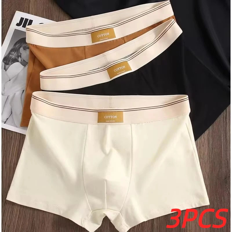 3PCS Men’s Cotton Boxer Shorts – Comfortable Breathable Solid Color Underwear Set for Everyday Wear & Sports Comfort