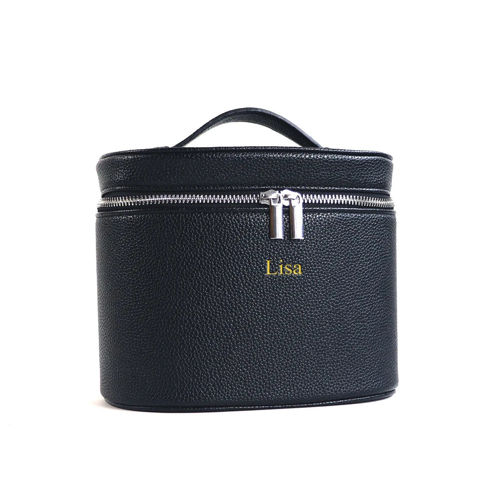 Custom Name Cosmetic Bag - Portable Large Capacity PU Leather Makeup Organizer with Internal Storage Box for Travel