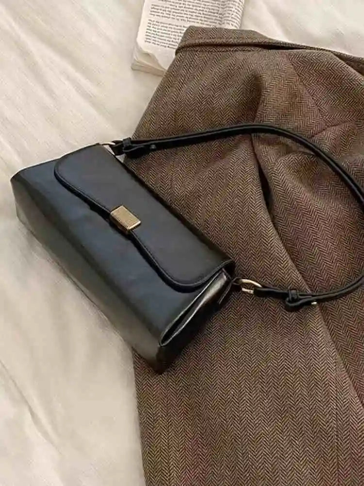 Retro Underarm Bag for Women – New Autumn Winter Fashion, Solid Color PU Leather Handbag, Casual Commuter Single Shoulder Bag