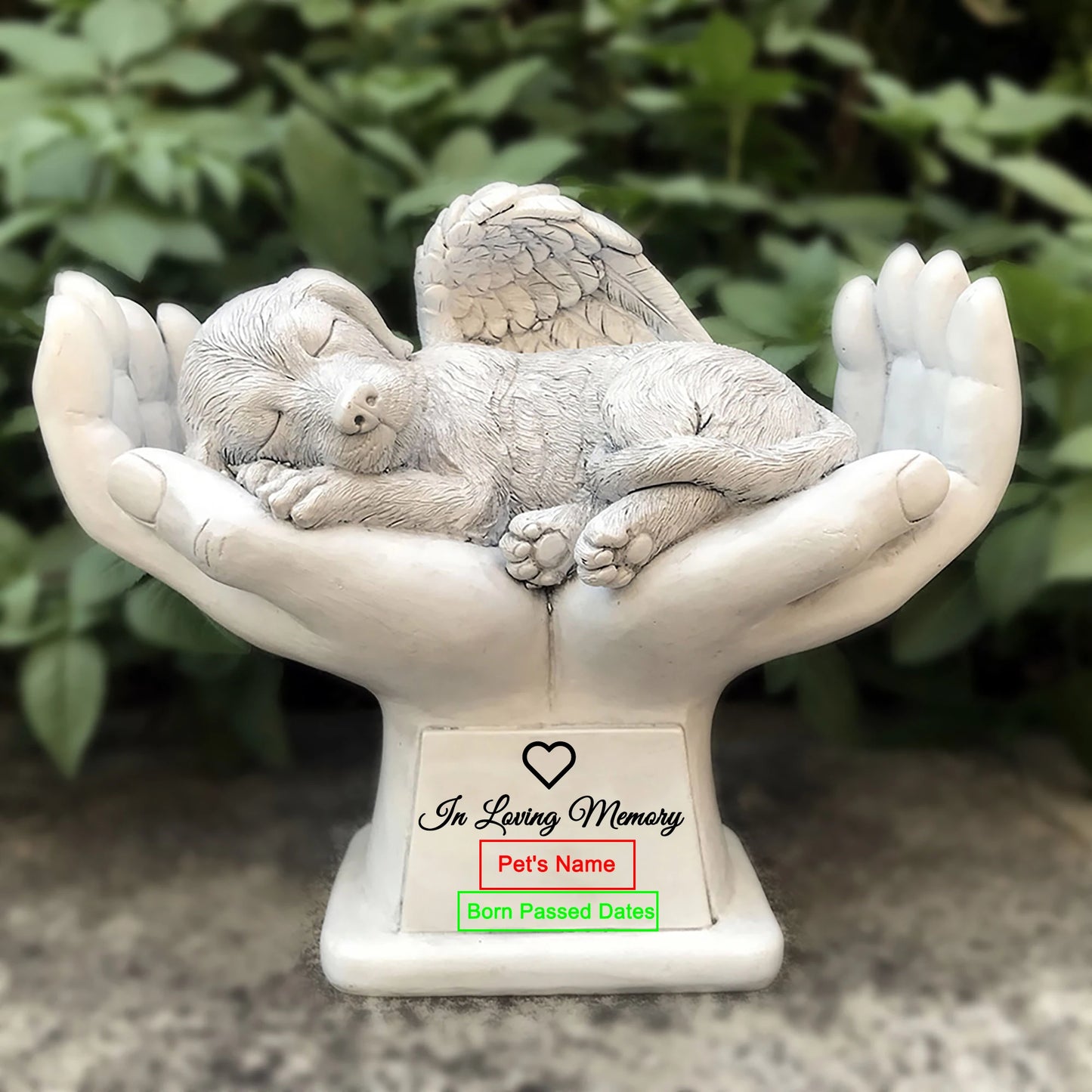 Personalized Dog Memorial Grave Marker – Angel Statue Stone with "In God's Hands" for Pet Headstone & Garden Tribute