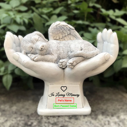 Personalized Dog Memorial Grave Marker – Angel Statue Stone with "In God's Hands" for Pet Headstone & Garden Tribute