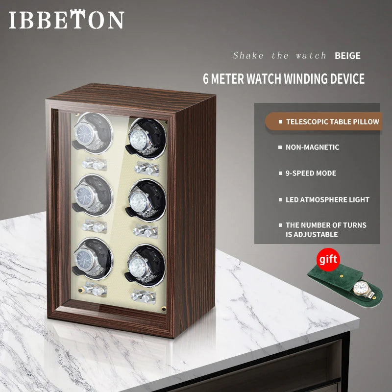 IBBETON Luxury Wood Watch Winder – High-End Automatic Watch Box (2/4/6 Slots) with Mabuchi Mute Motor & Storage Cabinet