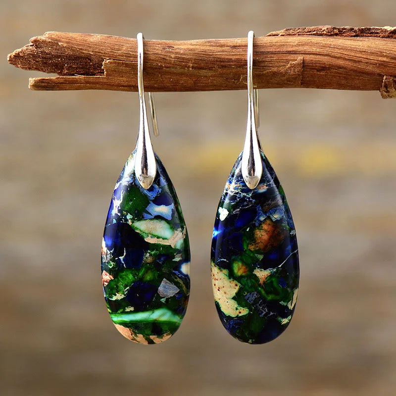 Bohemian Natural Stone Geometric Earrings - Luxury Emperor Stone Pendant Jewelry for Women