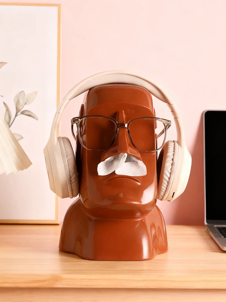 Miniso Moai Stone Statue Tissue Box & Glasses Holder – Multifunctional Home Decor Stand