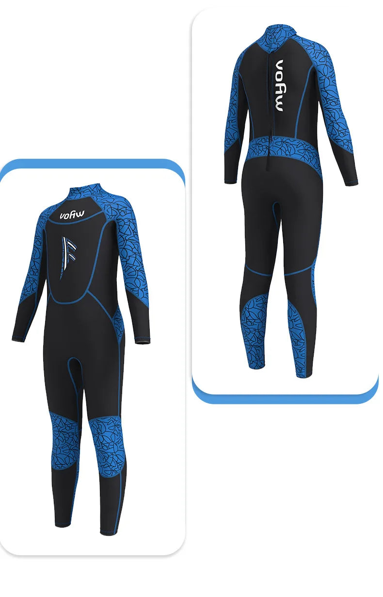 Children's 2mm/3mm Neoprene Wetsuit – One-Piece Long Sleeve Diving Suit for Cold Protection, Sunscreen, Surfing, Swimming & Snorkeling