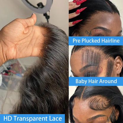 250% Density Body Wave Lace Front Wig – 13x6 Transparent Brazilian Remy Human Hair, 30-32 Inch for Black Women