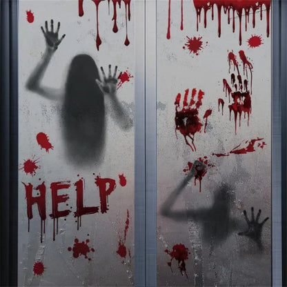 Horror Bloodstain Wall & Window Stickers – Handprint, Footprint & Skull Halloween Decorations 2024
