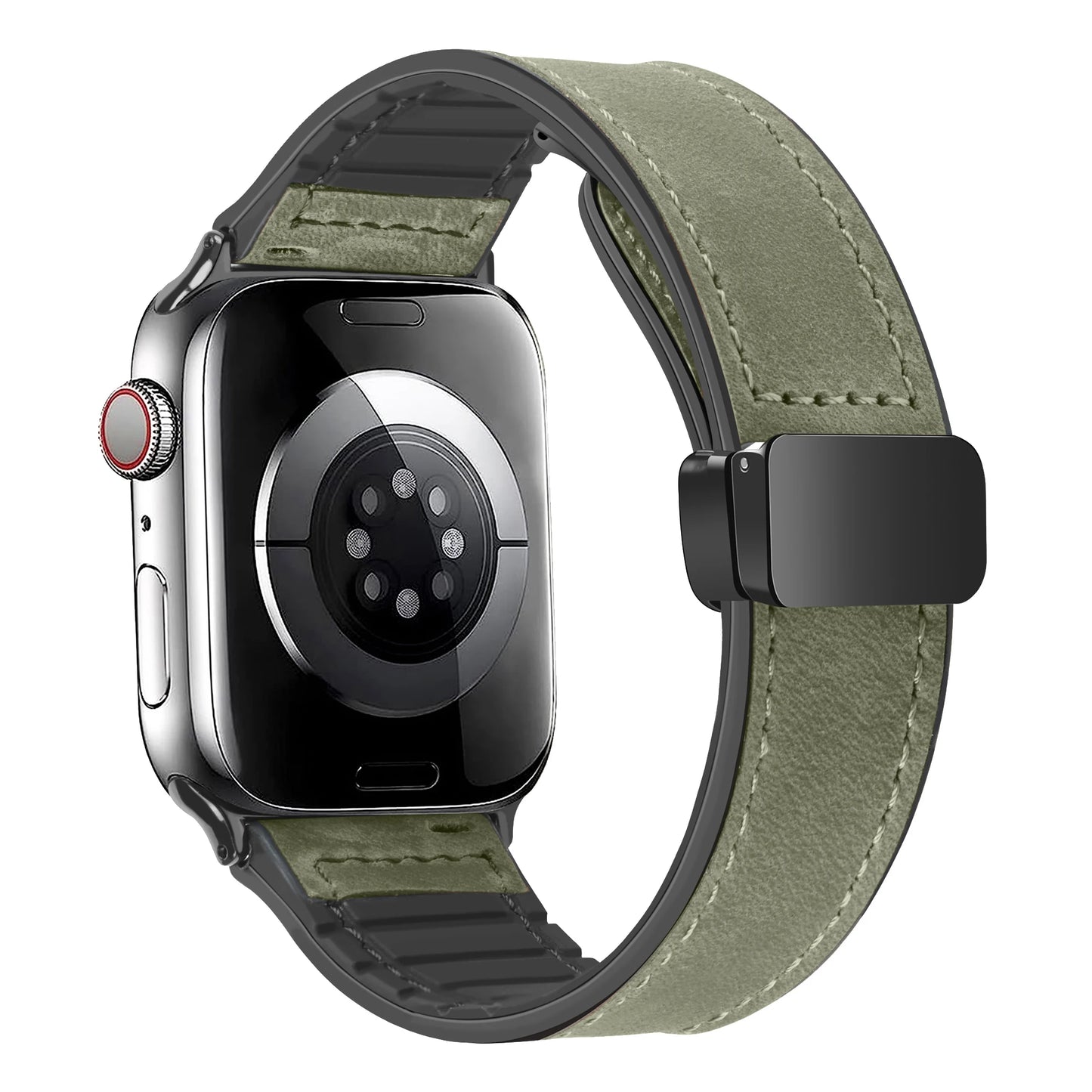 Leather Strap for Apple Watch – Compatible with Series 5-10, Ultra, SE, 40-49mm, Men’s Silicone & Leather iWatch Band
