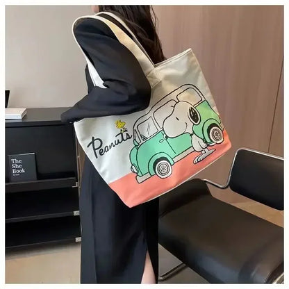 Snoopy Cartoon Canvas Bag – Large Capacity Student, Tutoring, and Messenger Shoulder Bag for Women