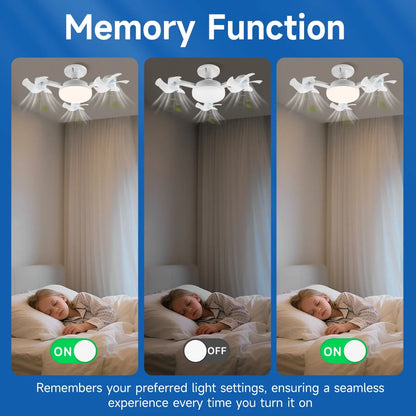 E27 LED Ceiling Fan Light - Remote Control Dimming 3-Color Lighting with 3-Speed Fan for Living Room & Kitchen