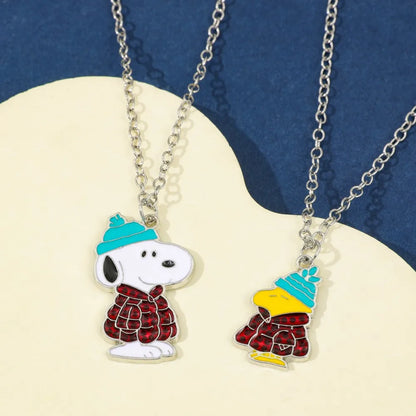 Snoopy & Woodstock Pendant Necklace - Cute Enamel Rhinestone Kawaii Jewelry for Women & Teens