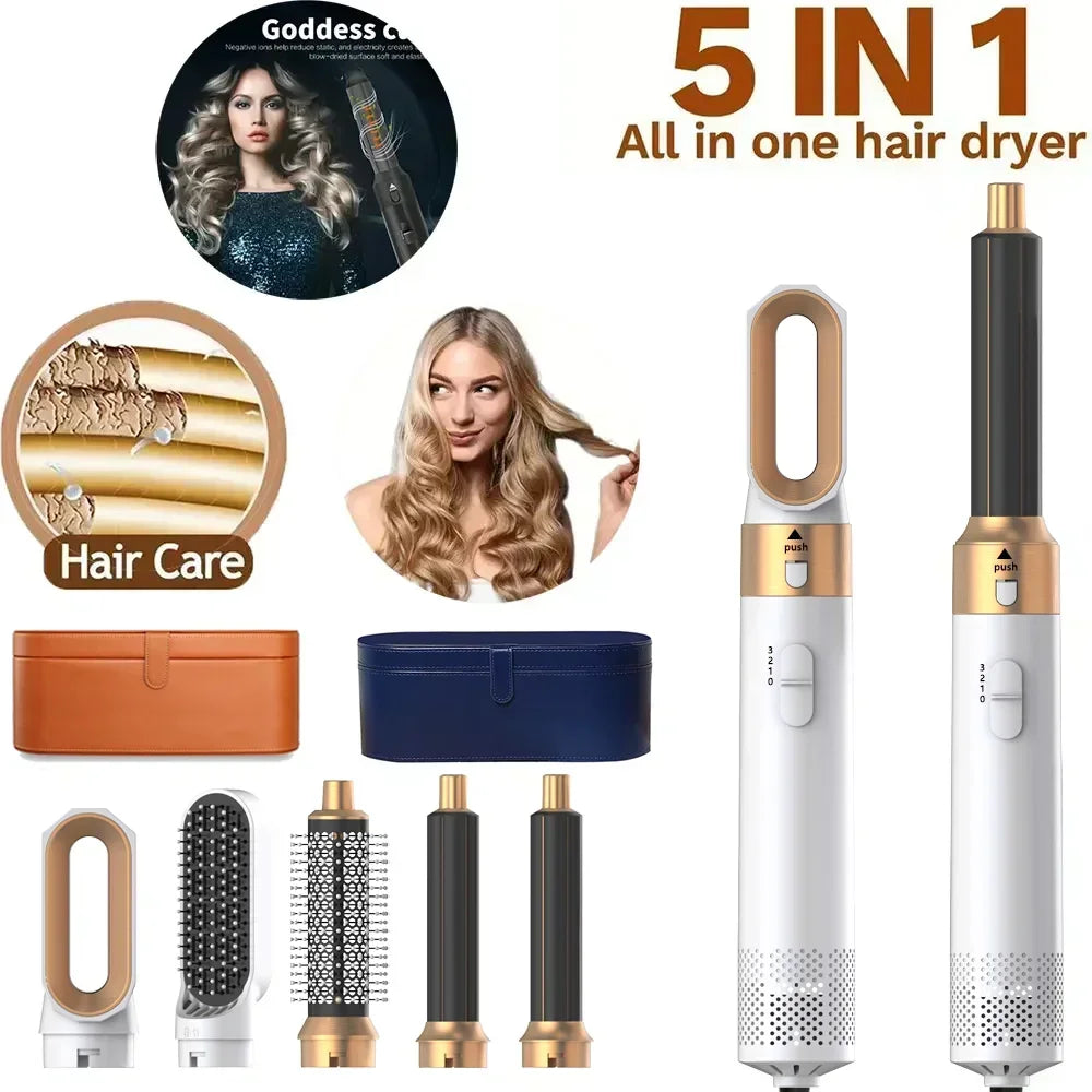 5-in-1 Hair Dryer Comb Set – Professional Hot Air Styler for Curling, Straightening & Volumizing Hair at Home