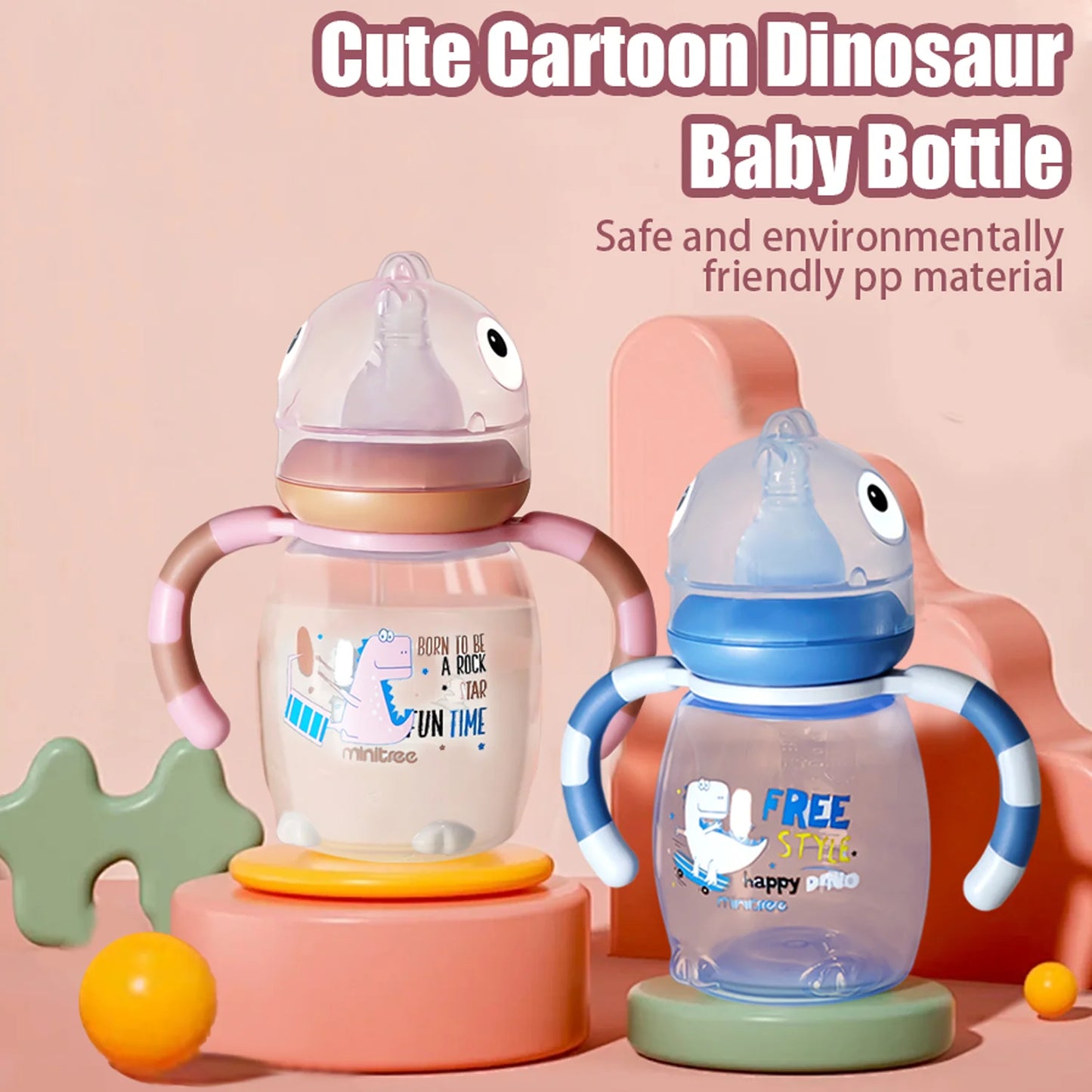 Baby Dinosaur Silicone Nipple Bottle – Imitation Breastfeeding with Straw Handle for Baby Boy & Girl