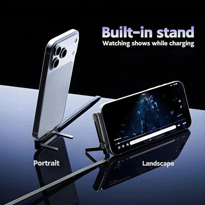 240W 2-in-1 USB-C Fast Charging Cable with Foldable Stand – Type-C Data & Desktop Holder Cord for iPhone 17/16