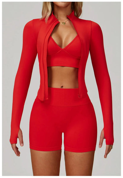 2/3PCS Women’s Seamless Yoga & Gym Set – Push-Up Sports Bra, Long Sleeve Jacket & Workout Leggings