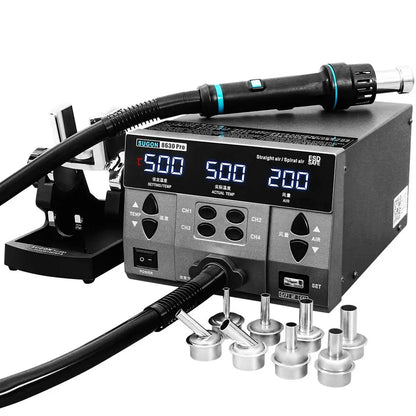 SUGON 8630Pro 1300W Hot Air Gun - Digital Display BGA Rework Station with Curved Nozzle for Welding & Desoldering Repair