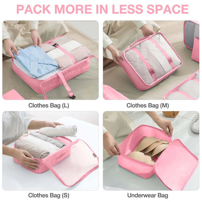 7-Pcs Travel Organizer Packing Cubes Set – Portable Luggage Storage Bags for Clothes, Shoes & Accessories