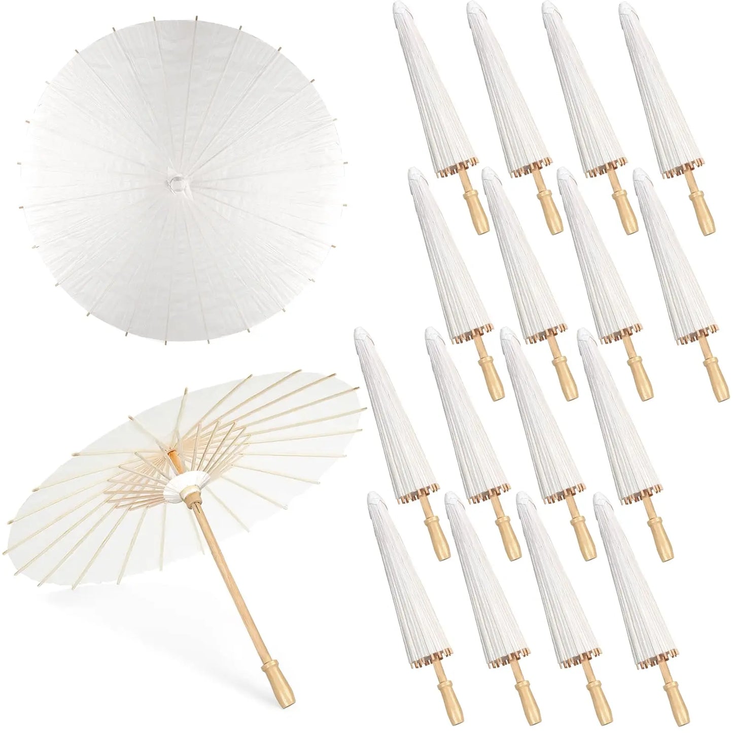 60/84cm White Wedding Paper Umbrellas – Chinese Wooden Handle, DIY Rustic Photography Props for Baby Shower, Party & Wedding