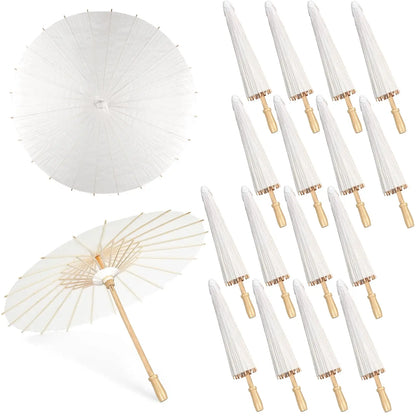 60/84cm White Wedding Paper Umbrellas – Chinese Wooden Handle, DIY Rustic Photography Props for Baby Shower, Party & Wedding