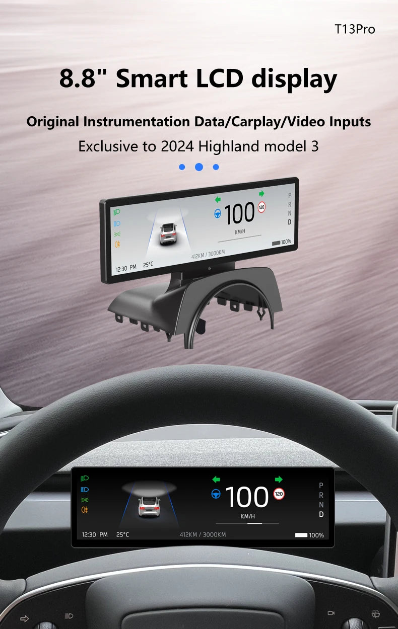Carbar 8.8" Smart Dashboard Touch Screen – Wireless CarPlay & Android Auto for Tesla Model 3 & Y, Free Air Vent Camera