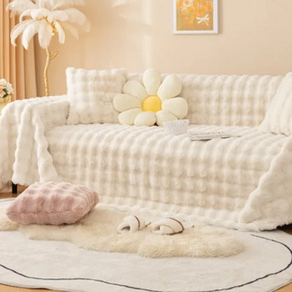 Luxury Rabbit Plush Throw Blanket - Super Soft Thick Fluffy Velvet Sofa Cover for Winter