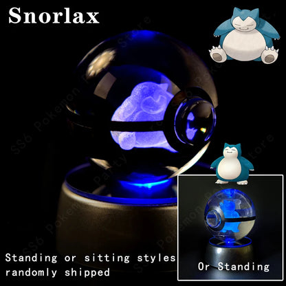 Pokemon Crystal Ball Night Light - 3D Pikachu, Gengar, Mew and Mewtwo Lamp Base, Glass Pokeball Figure, Birthday Gift