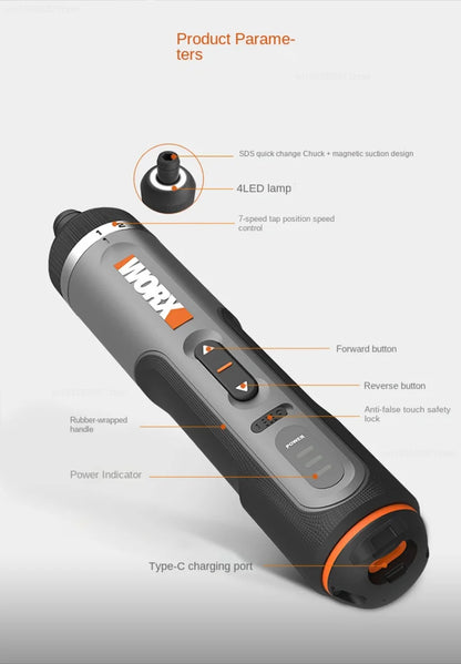 WORX WX242 Mini Electric Screwdriver Set – Smart Cordless, Rechargeable with 30 Bits & Power Drill Tools