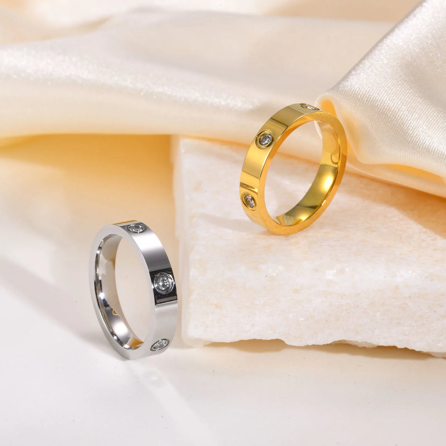 Gold-Plated Cubic Zirconia Love Ring — Promise & Wedding Band for Women