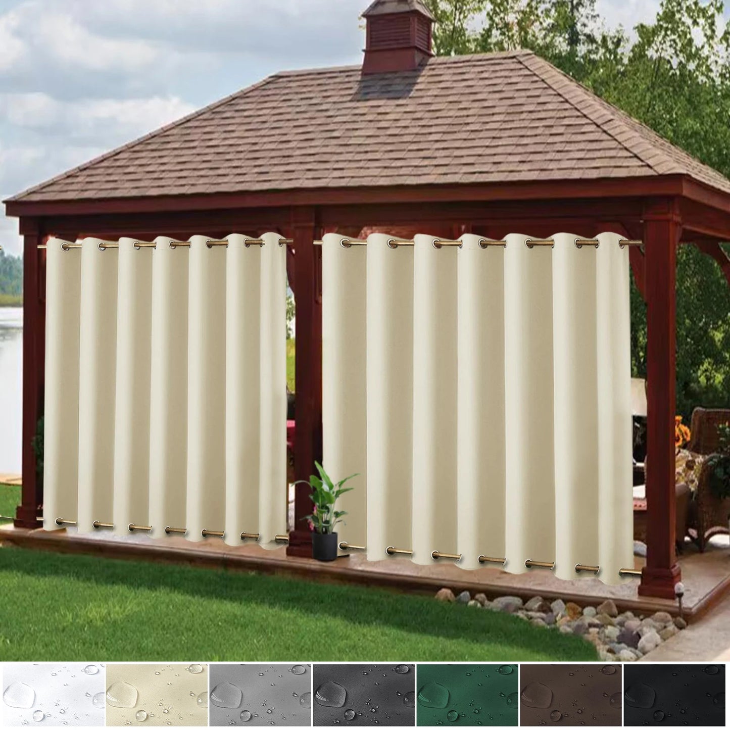 Extra Large Blackout Windproof Outdoor Curtains - Waterproof Patio Thermal Drapes with Eyelets & Grommets - Ideal for Garden Privacy