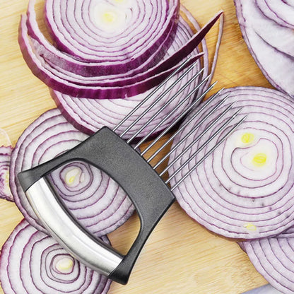 Stainless Steel Onion Cutter Holder | Food Slicers Assistant | Tomato Onion Slicer Holder | Vegetables Cutting Fork - Kitchen Gadgets