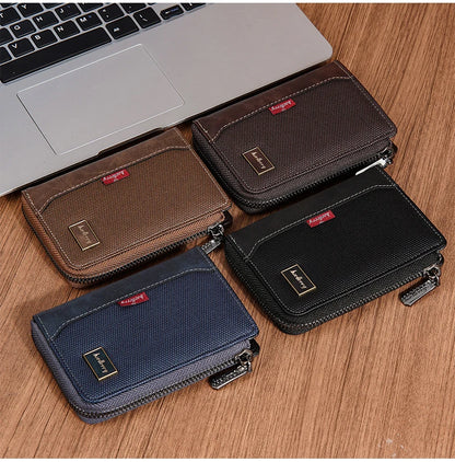 Baellerry RFID Short Men’s Wallet — Luxury Zipper Card Holder with Coin Pocket & Photo Slots