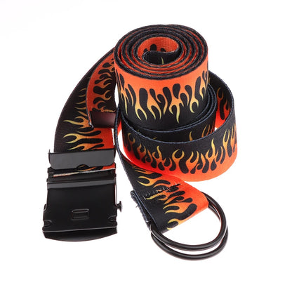 Hip Hop Fashion Canvas Belt – Personalized Flame Design, Casual & Punk Cowboy Belt for Men & Women