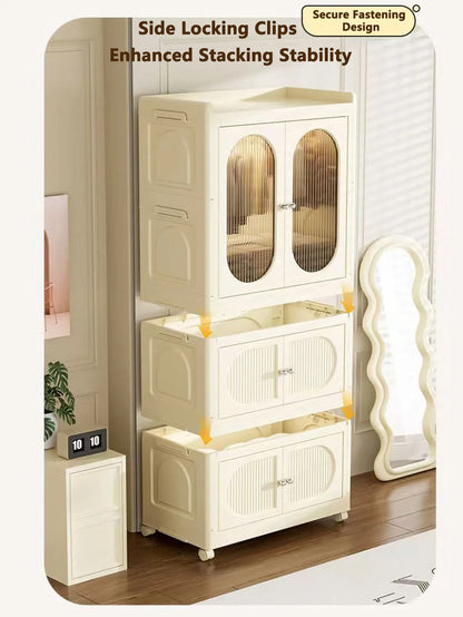 Foldable Storage Cabinet with Drawers – Dustproof Wardrobe Organizer for Home & Office