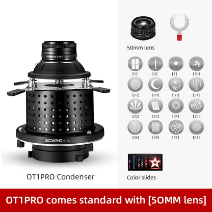 Soonpho OT1 PRO Bowens Mount Optical Snoot – 50mm/85mm/150mm Lenses for Graphic Art Effects, Godox Lighting Flash
