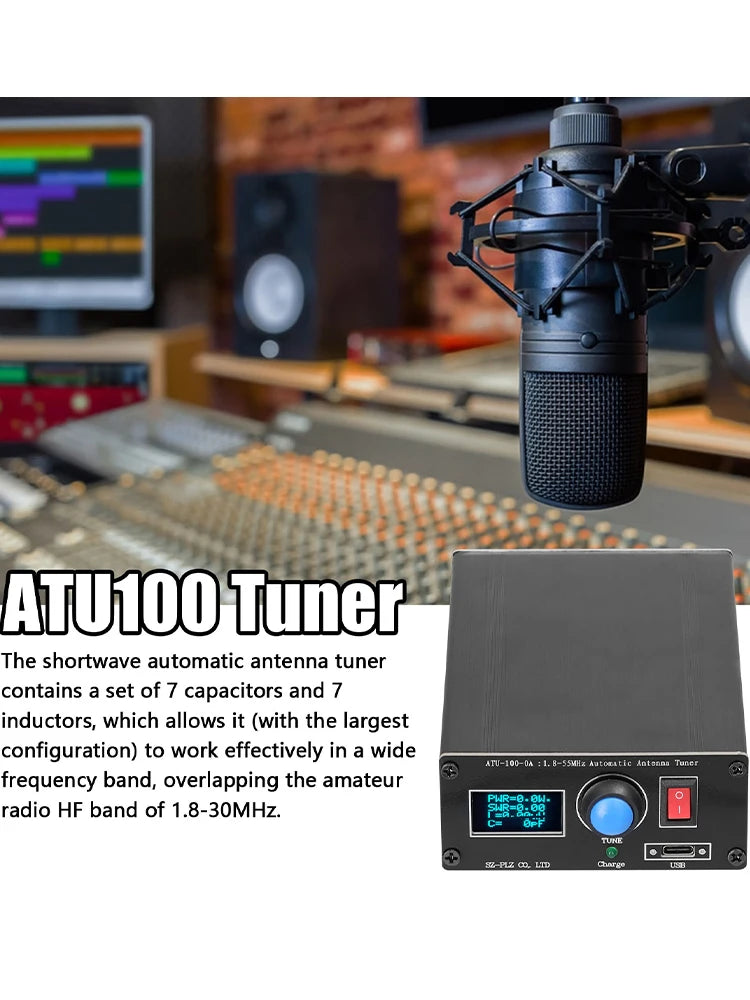 ATU-100-0A Mini Automatic Antenna Tuner – 1.8-55MHz with OLED Display, Aluminum Alloy Case, 1500mAh Battery