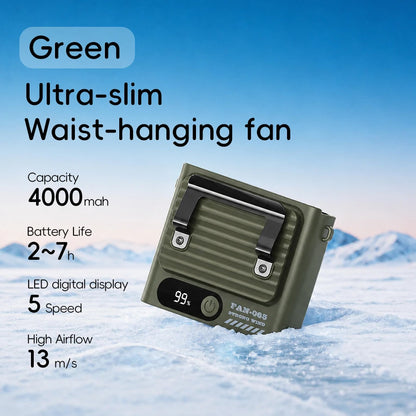 Kinscoter Ultra-Slim Waist Fan - 4000mAh Portable Rechargeable 5-Speed Cooling Fan with Digital Display