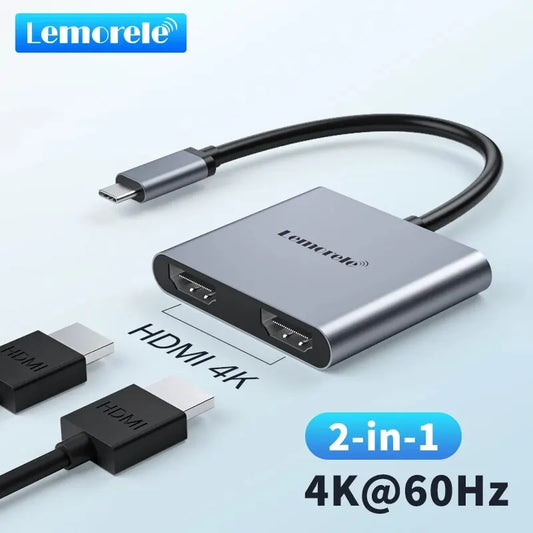 Lemorele USB-C Dual HDMI Hub – 2-Port 4K@60Hz Display Docking Station for MacBook, Laptop, PC & Mobile Devices