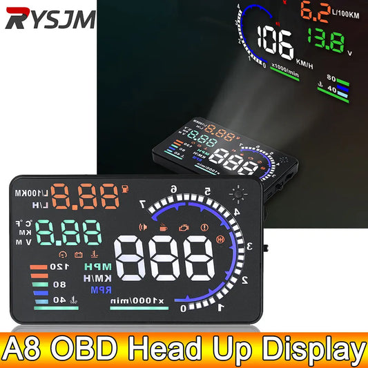 ADQ 5.5" OBD2 HUD Car Head-Up Display – Digital Speedometer, Tachometer, Windshield Projector with Speed, Water Temp & RPM Alarm