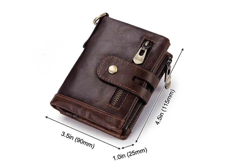 Fashion Women’s Leather Wallet — Genuine Leather Clutch with Hasp & Double Zipper, Short Coin Pocket and ID Card Holder Purse