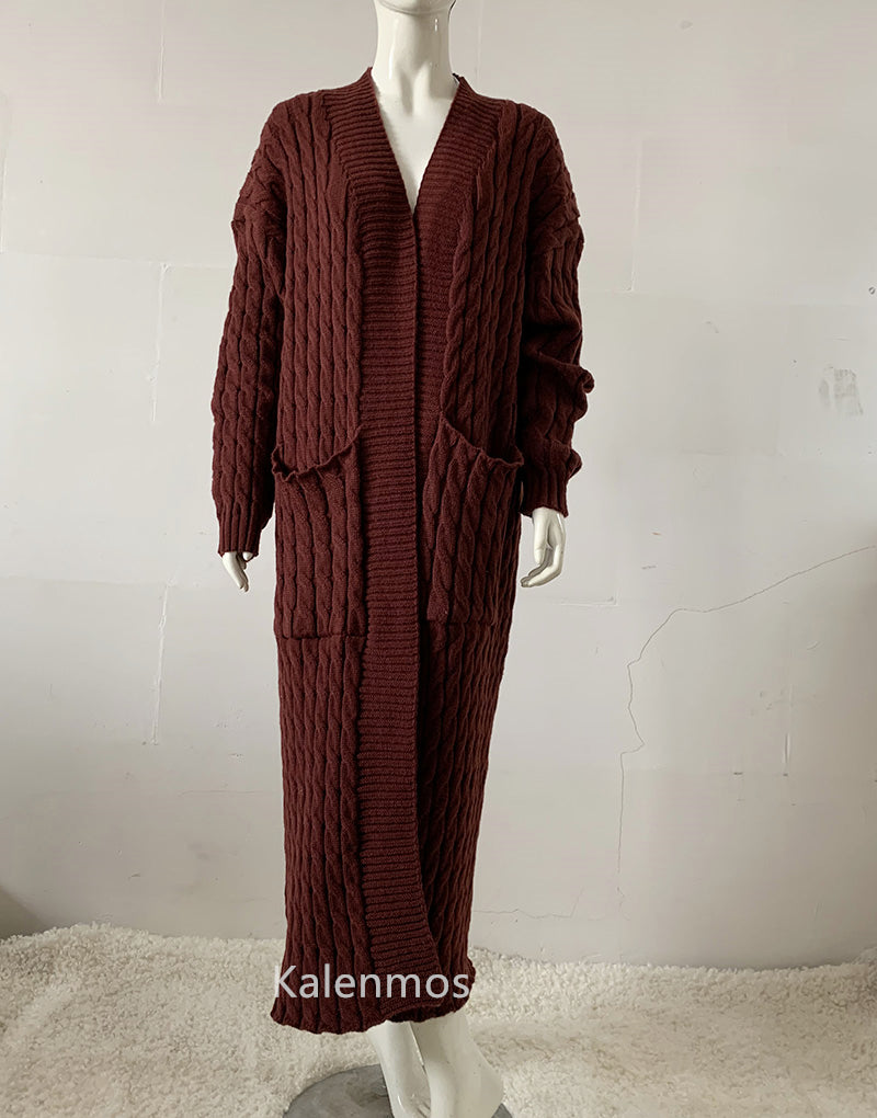 Knit Cardigan for Women – Long Green Crochet Jacket, Loose Long Sleeve Autumn/Spring Winter Sweater, 2023 Warm Jumper Coat