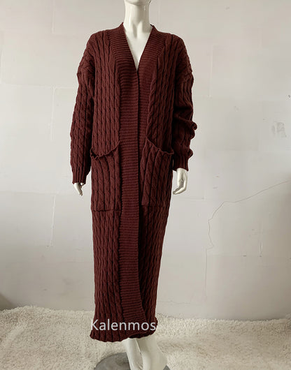 Knit Cardigan for Women – Long Green Crochet Jacket, Loose Long Sleeve Autumn/Spring Winter Sweater, 2023 Warm Jumper Coat