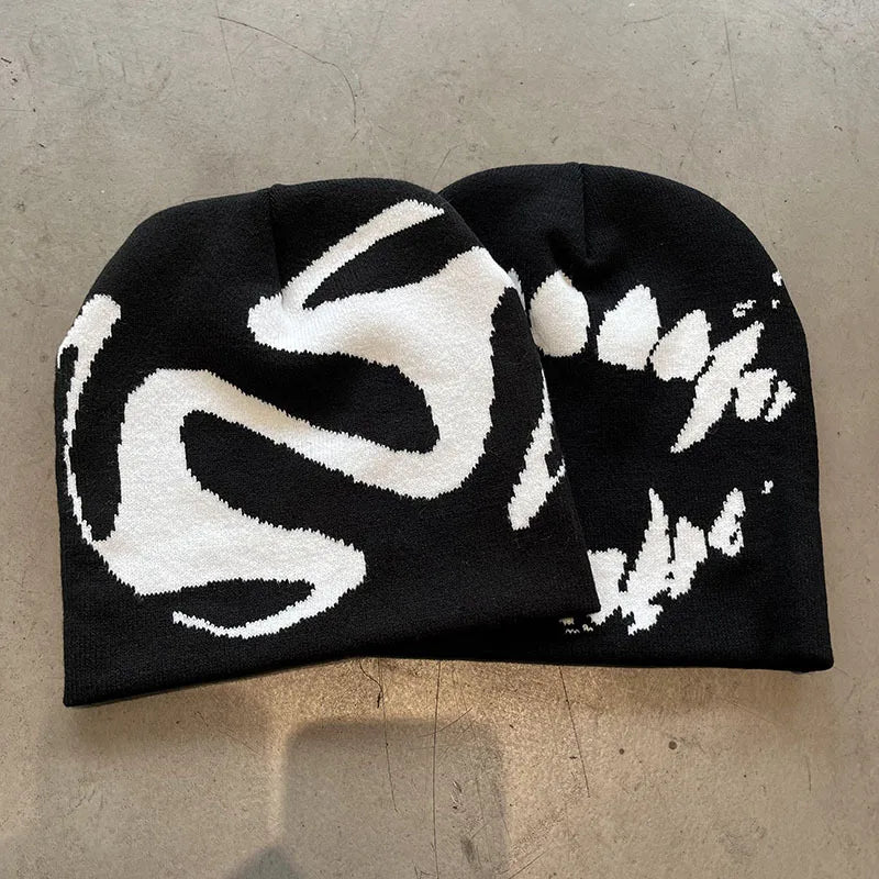 Unisex Knitted Beanie Hat - Goth Tooth Cap for Women and Men, Y2K Streetwear Winter Fashion, Vintage K-Pop Harajuku Style