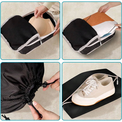6-Piece Compressible Waterproof Nylon Packing Cubes Set – Portable Travel Storage Bags with Handbag Luggage Organizer