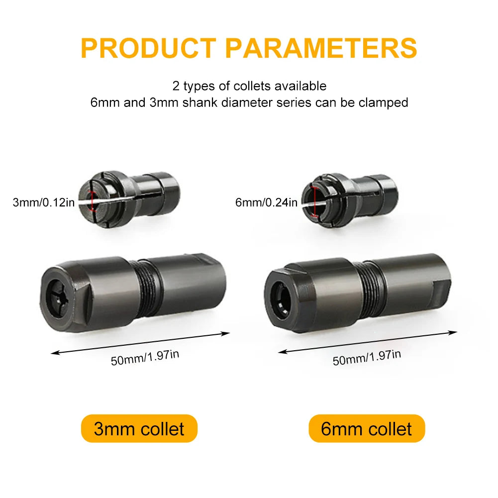 Universal Angle Grinder Modified Adapter - 6/3mm Chuck for Straight Grinder Conversion, M10 Thread, Grinding Cutter Compatibility