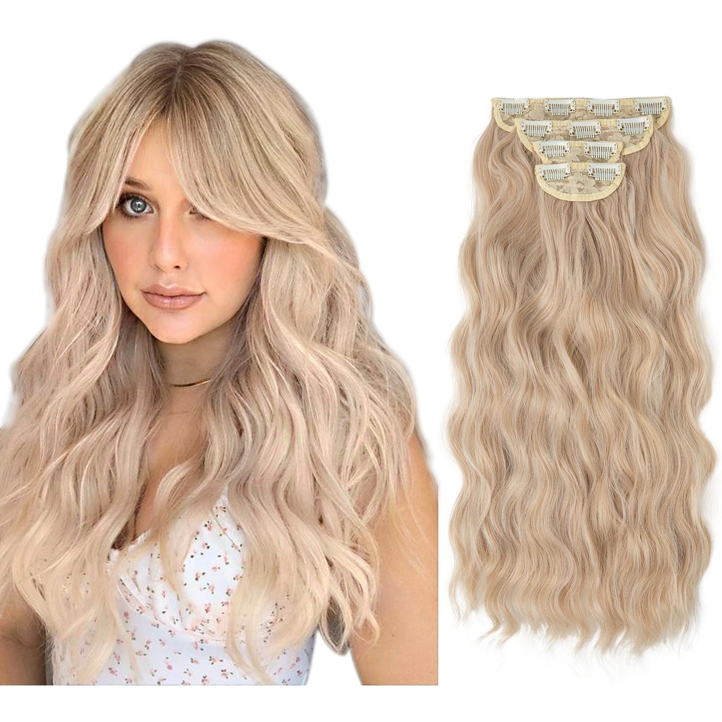 SARLA Synthetic Long Wavy Clip-In Hair Extensions 22" Thick Hairpiece for Women – Brown, Blonde, Black